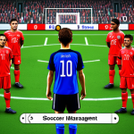 **Image Prompt:** A vibrant digital artwork depicting a soccer team management screen in FC Online. Highlight a young, promising player rising in stats with strategic training. Focus on balanced budget allocation, showcasing smart BP spending on youth development rather than expensive star players.